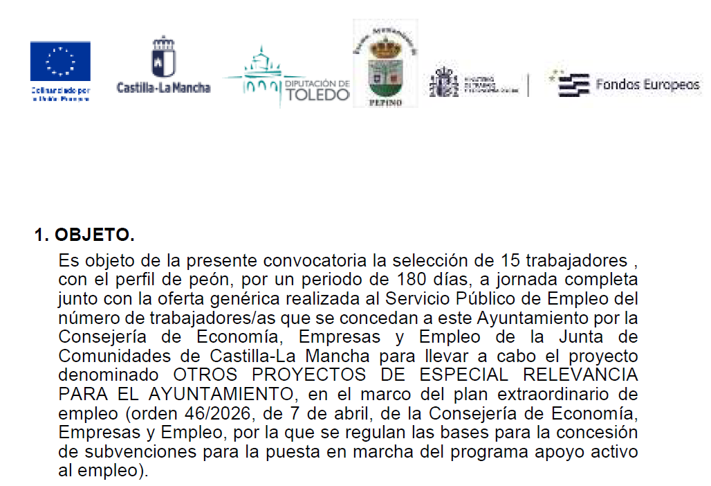 SOLICITUD y BASES CONVOCATORIA SELECCIÓN DE PERSONAS DESEMPLEADAS Y POSTERIOR CONTRATACIÓN. PROGRAMA PLAN EXRAORDIANRIO DE EMPLEO 2026